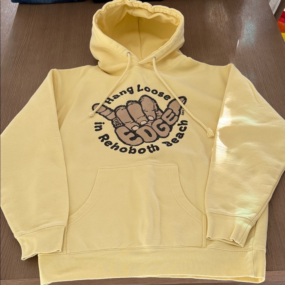 Yellow Graphic Hoodie with Hang Loose Design Size Large The Edge Rehoboth Unisex